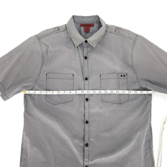 Montage Mens Gray Grey Stripe Button Down Short Sleeve Shirt GUC - Size XL -GUC - Picture 9 of 13